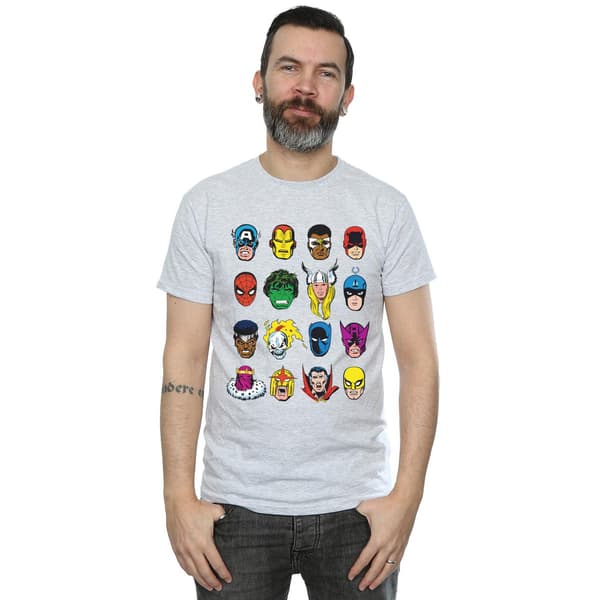 Marvel Herr Comics Ansikten T-Shirt S Heather Grey Heather Grey S