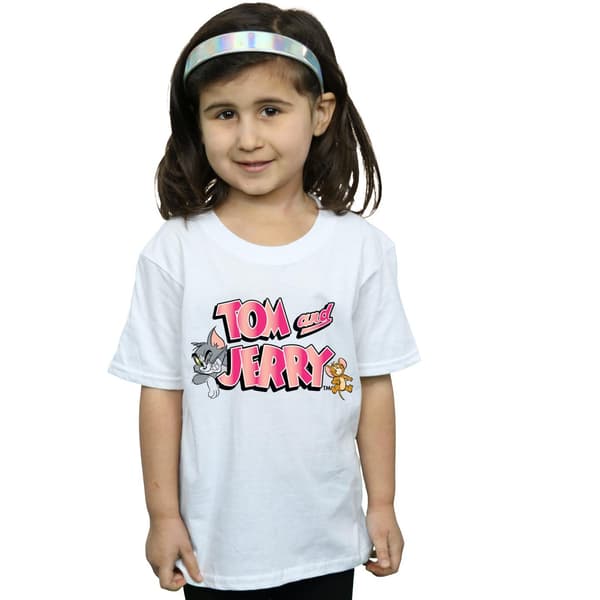 Tom And Jerry Flickande Gradient Logo Bomulls T-shirt 3-4 År Vit White 3-4 Years