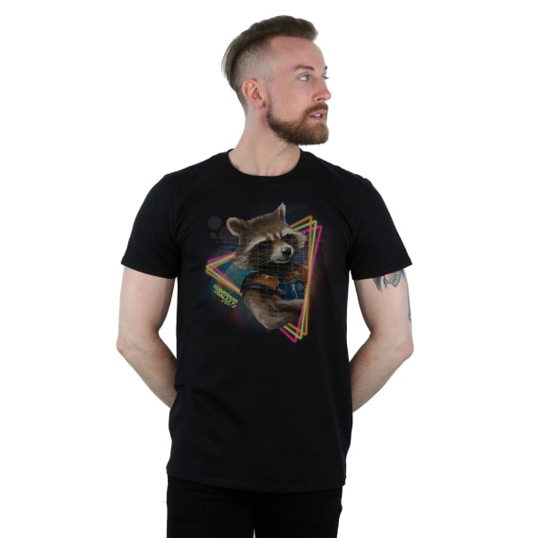 Guardians Of The Galaxy Mens Rocket Raccoon Neon bomull T-shirt Black L