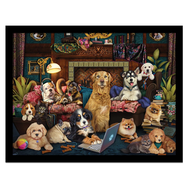 Brigid Ashwood Woofing From Home Inramad Poster 40cm x 30cm Flerfärgad Multicoloured 40cm x 30cm