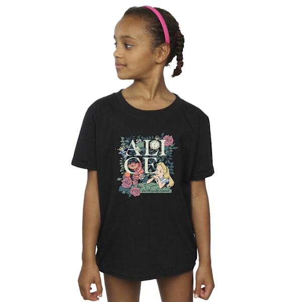Disney Girls Alice In Wonderland Leafy Garden Bomull T-shirt 9- Black 9-11 Years