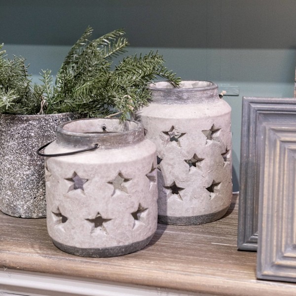 Hill Interiors Bloomville Stone Star Candle Lantern 19cm x 18cm Stone 19cm x 18cm x 18cm