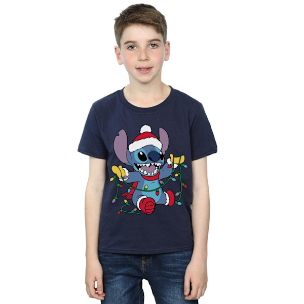 Disney Boys Lilo And Stitch Julbelysning T-shirt 7-8 år Navy Blue 7-8 Years
