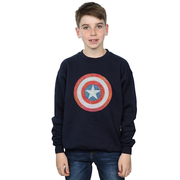 Marvel Boys Captain America Sketched Shield Sweatshirt 12-13 år Navy Blue 12-13 Years