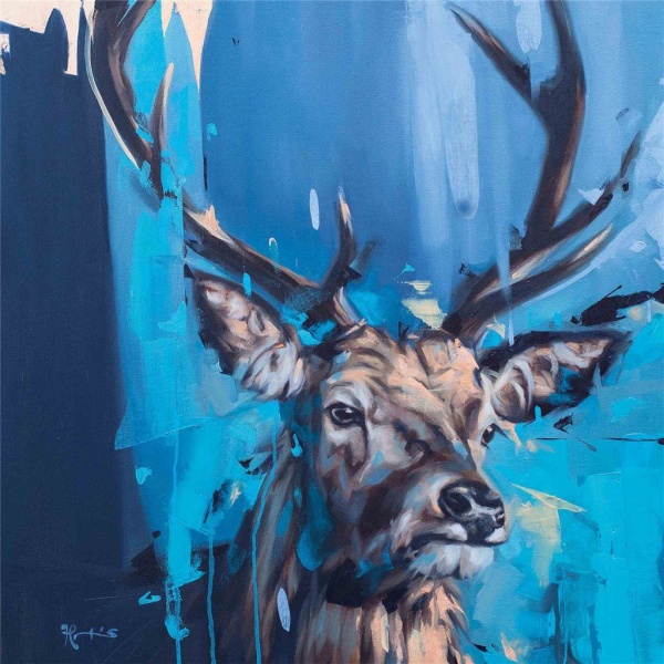 Frank Pretorius Curiosity inramad duktryck 85cm x 85cm Blå/ Blue/Brown 85cm x 85cm