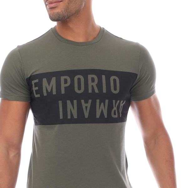 Emporio Armani Herr T-shirt med Rund Hals XL Grön/Svart Green/Black XL