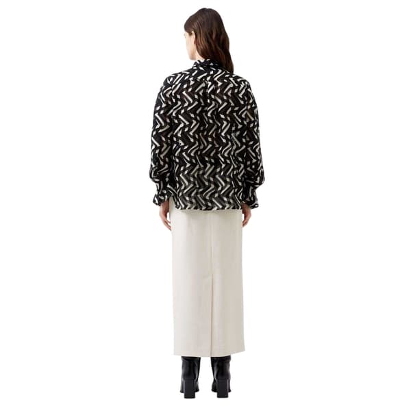 French Connection Dam Diandra Långärmad Blus 10 Black/Cream 10 UK