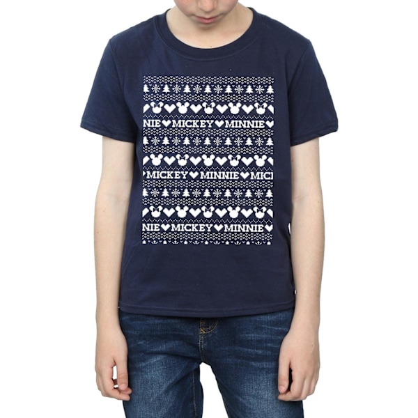 Disney Boys Mickey och Minnie Jul Fair Isle T-shirt 7-8 år Navy Blue 7-8 Years