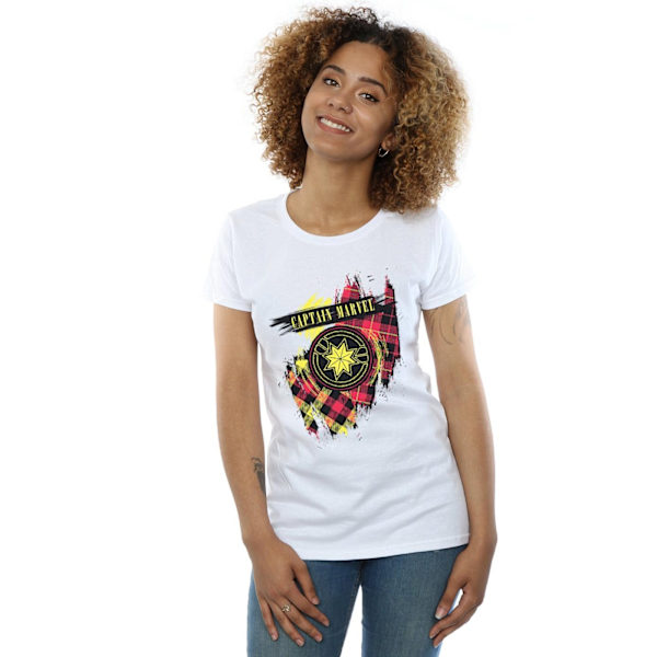 Marvel Dam/Kvinnor Captain Marvel Tartan Patch Bomull T-shirt White M