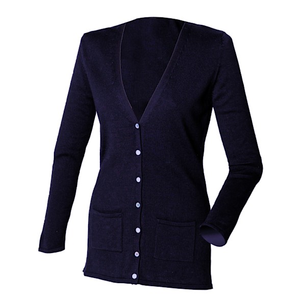 Henbury Dam/Kvinnors V-Hals Knapp Fin Stickad Cardigan 2XS Marinblå Navy 2XS