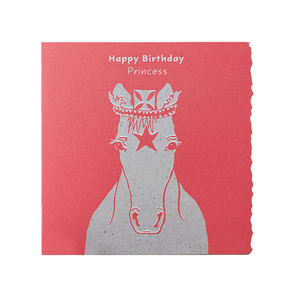 Deckled Edge Color Block Pony Greetings Card One Size Happy Bi Happy Birthday Princess - Princess One Size