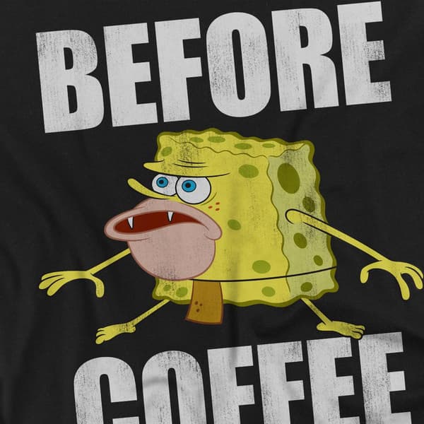 SpongeBob SquarePants Herr T-shirt Före Kaffe Meme Svart S Black S