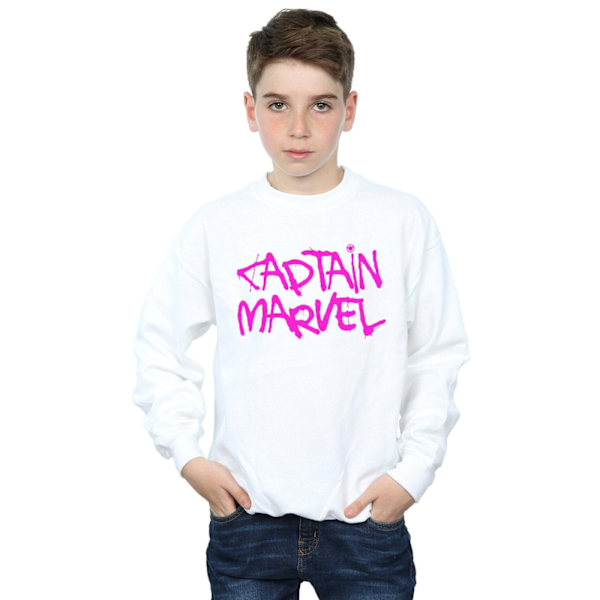 Marvel Boys Captain Marvel Spray Text Sweatshirt 7-8 år Vit White 7-8 Years