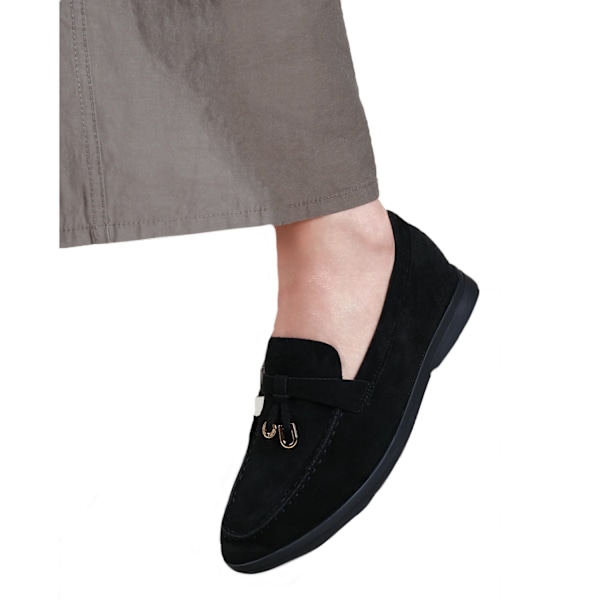 Where's That From Dam/Damer Pegasus Charm Faux Suede Slip-o Black 8 UK Wide