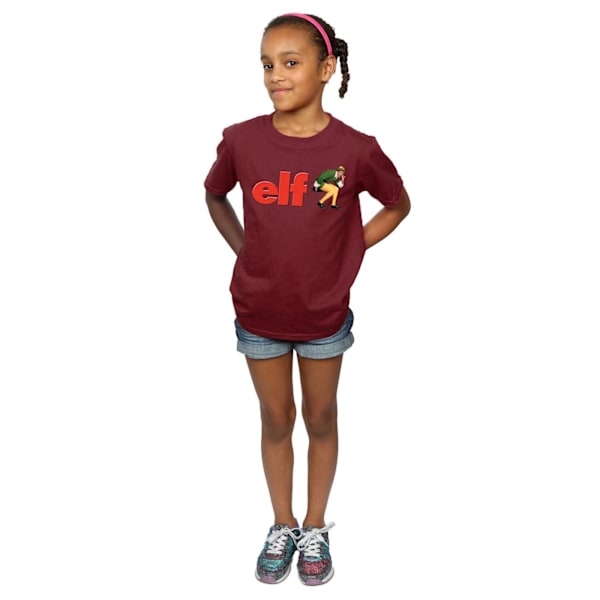 Elf Girls Crouching Logo Bomull T-shirt 7-8 år Bourgogne Burgundy 7-8 Years