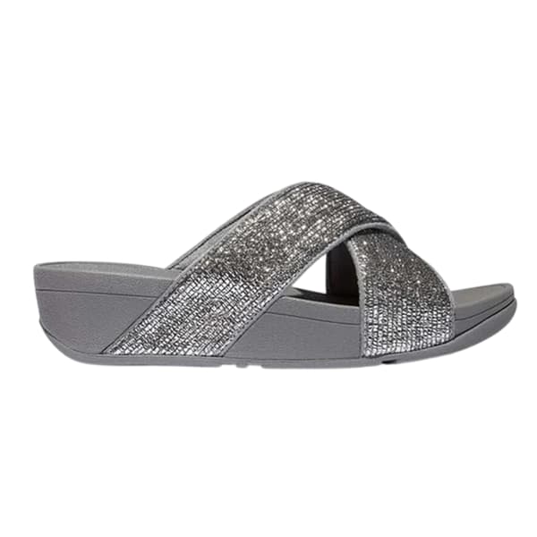 FitFlop Dam Criss-Cross Glitter Sliders 7 UK Silver Silver 7 UK