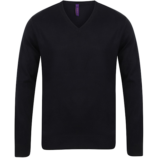 Henbury Herr 12 Gauge Fint Stickat V-ringad Tröja / Sweatshirt M Bl Black M