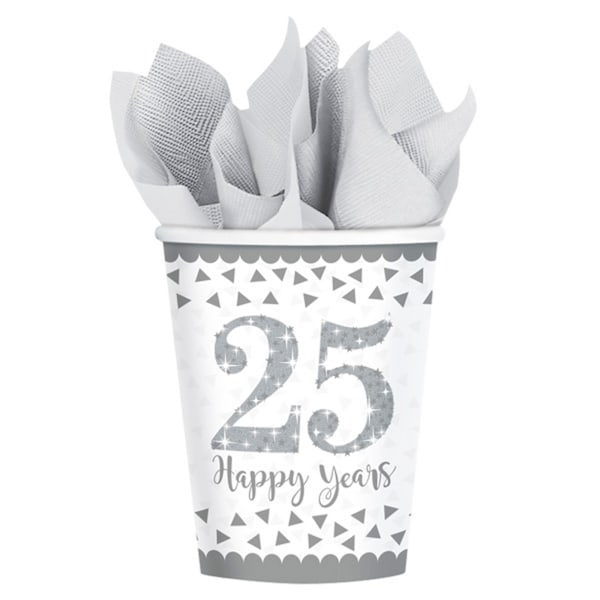 Amscan Silver Anniversary Cups (Förpackning om 8) 266 ml Vit White 266ml