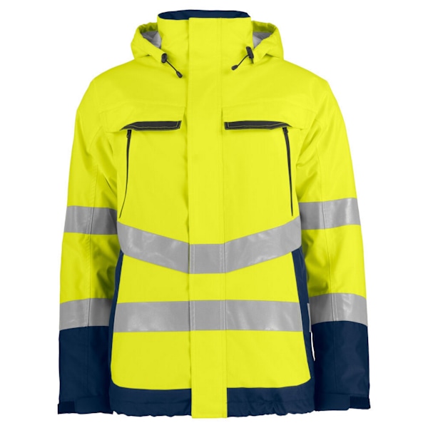 Projob Funktionell Vadderad Jacka med Reflextejp för Män 4XL Gul Yellow/Navy 4XL