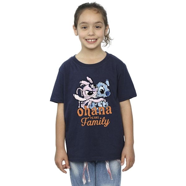 Disney Girls Lilo And Stitch Ohana Angel Hug Bomull T-shirt 7-8 Navy Blue 7-8 Years