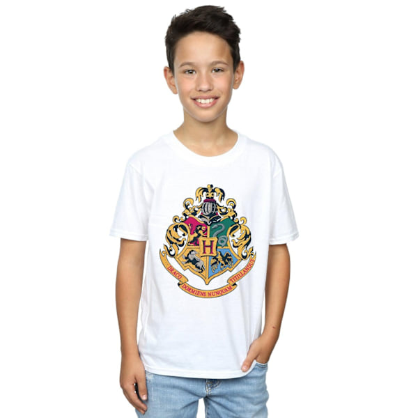 Harry Potter Pojkar Hogwarts Vapen Guldtryck T-shirt 7-8 År Vit White 7-8 Years