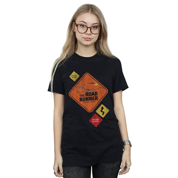 Looney Tunes Dam/Damer Road Runner Vägskylt Bomull Boyfriend T-shirt Black S