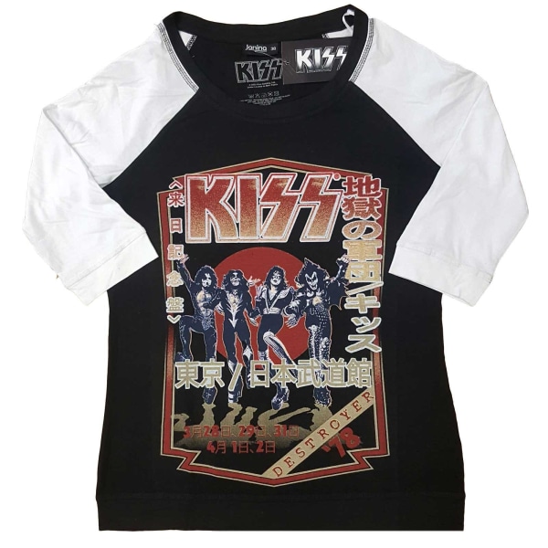 Kiss Dam/Ladies Destroyer Tour 78 Cotton Raglan T-Shirt XS B Black/White XS