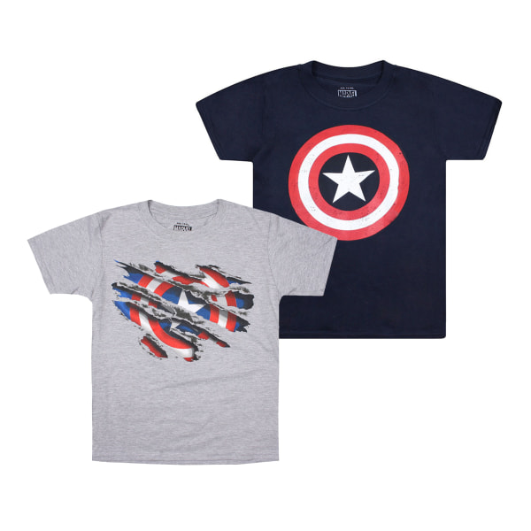 Captain America Pojks T-shirt (2-pack) 7-8 år Grå/Marinblå Grey/Navy 7-8 Years