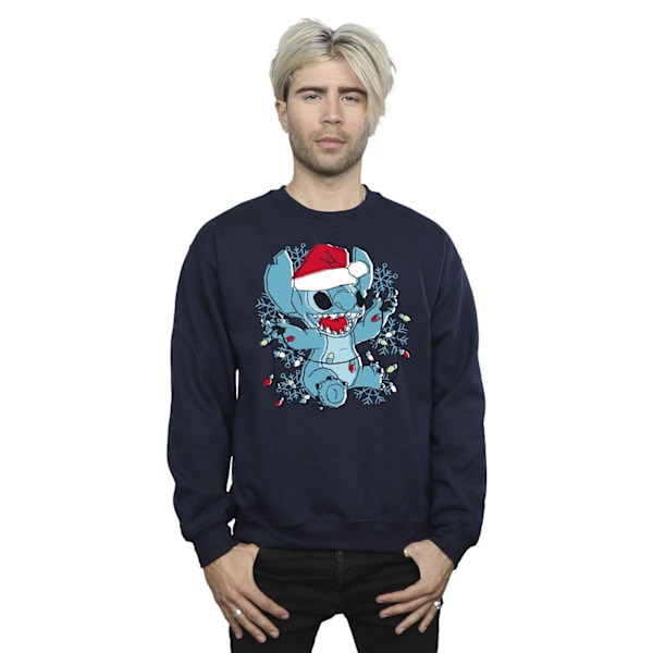 Disney Herr Lilo And Stitch Julbelysning Skiss Sweatshirt Navy Blue M