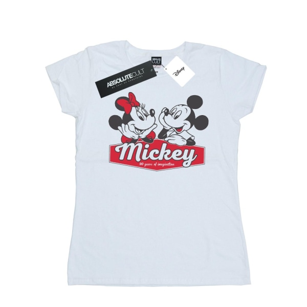 Disney T-shirt i bomull för kvinnor/damer, Mickie och Minnie 90 år White XXL