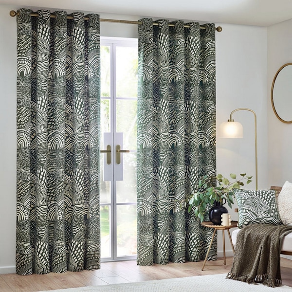 Hoem Nola Abstrakta Öglegardiner (2-pack) 183cm x 168cm Oliv Olive 183cm x 168cm