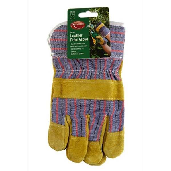 Ambassador Unisex Vuxen Läder Handflata Trädgårdshandskar En Storlek Yellow/Blue/Red One Size