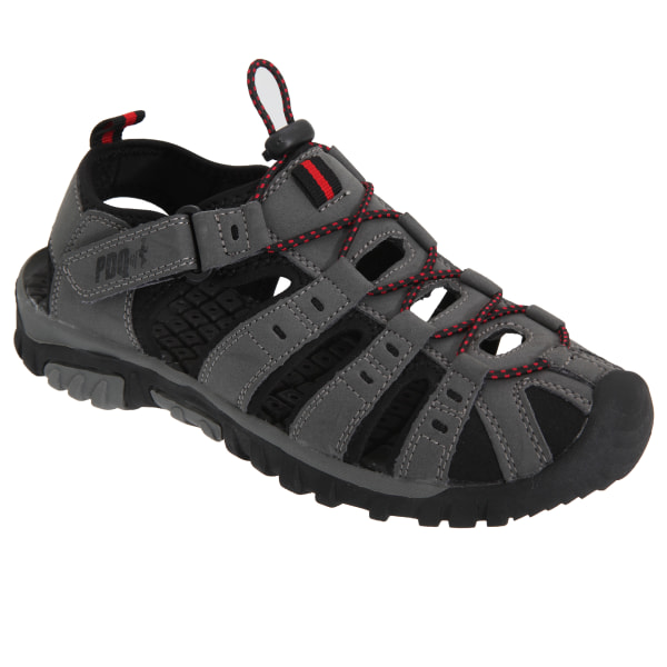 PDQ Youths Boys Toggle & Touch Fastening Synthetic Nubuck Trail Grey/Red 5 UK