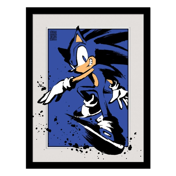 Sonic The Hedgehog Splattered Inramad Poster 40cm x 30cm Blue/Gr Blue/Grey/Black 40cm x 30cm