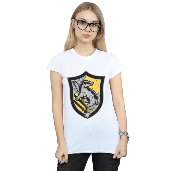 Harry Potter Dam/Kvinnor Hufflepuff Crest Flat Bomull T-shirt White XL