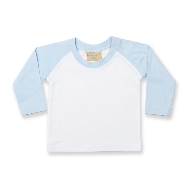 Larkwood Baby långärmad baseball T-shirt 0-6 månader Vit/Pa White/Pale Blue 0-6 Months