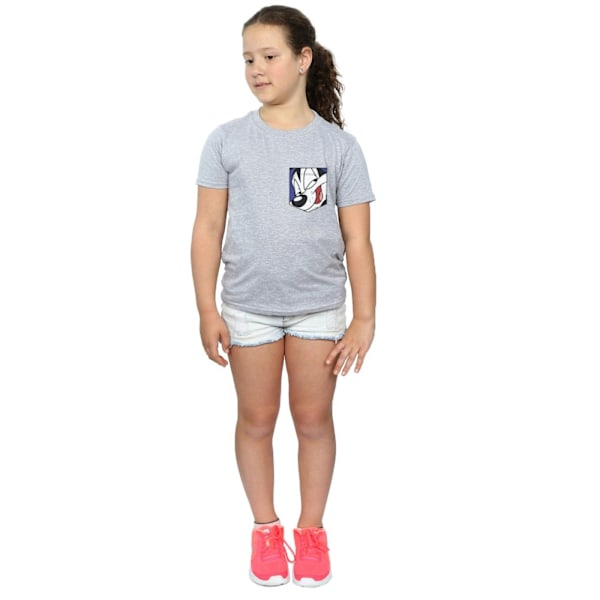 Looney Tunes Girls Pepe Le Pew Face Faux Pocket Bomull T-shirt Sports Grey 12-13 Years