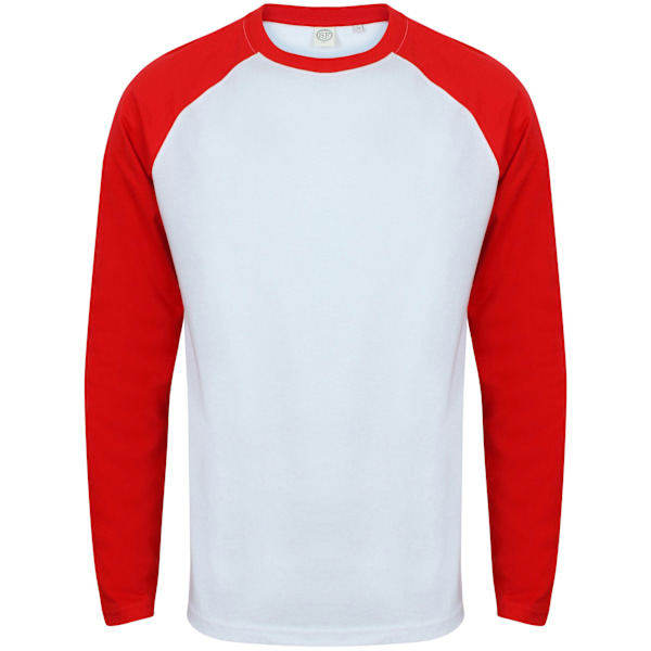 Skinnifit Herr Raglan Långärmad Baseball T-Shirt 2XL Vit / White / Red 2XL