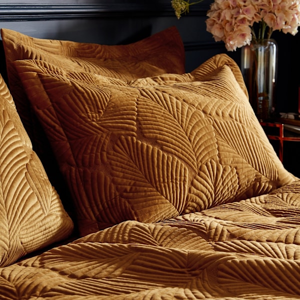 Paoletti Palmeria Velvet Quilted Duvet Cover Set Single Gold Gold Single