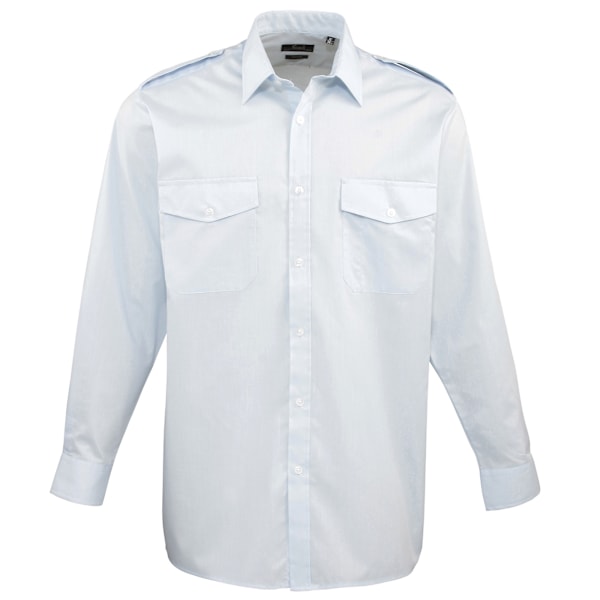 Premier Herr Långärmad Pilot Plain Work Shirt 16 Ljusblå Light Blue 16