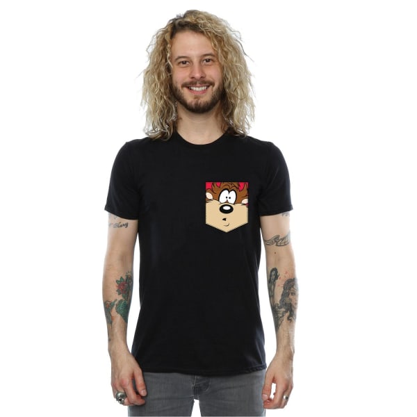 Looney Tunes Herr Tasmanian Devil Ansikte Faux Fick T-shirt S Svart Black S