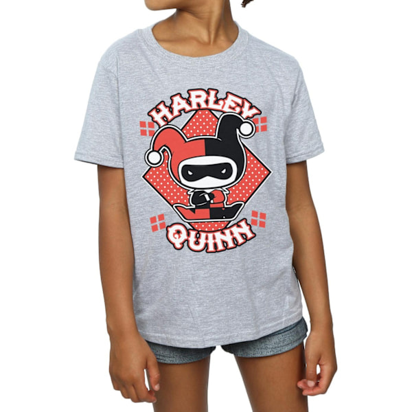 Harley Quinn flickor Chibi bomull T-shirt 9-11 år Sports Grey Sports Grey 9-11 Years