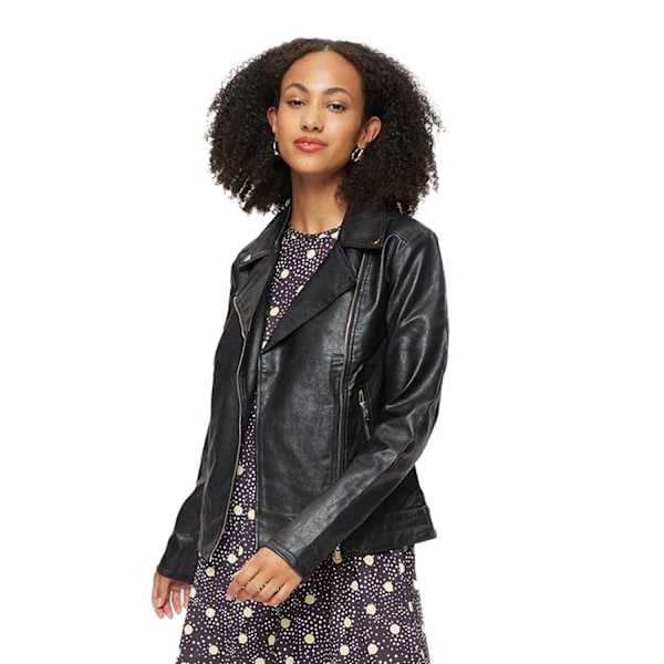 Dorothy Perkins Dam/Kvinnor Faux Läder Lång Bikerjacka 10 Black 10 UK