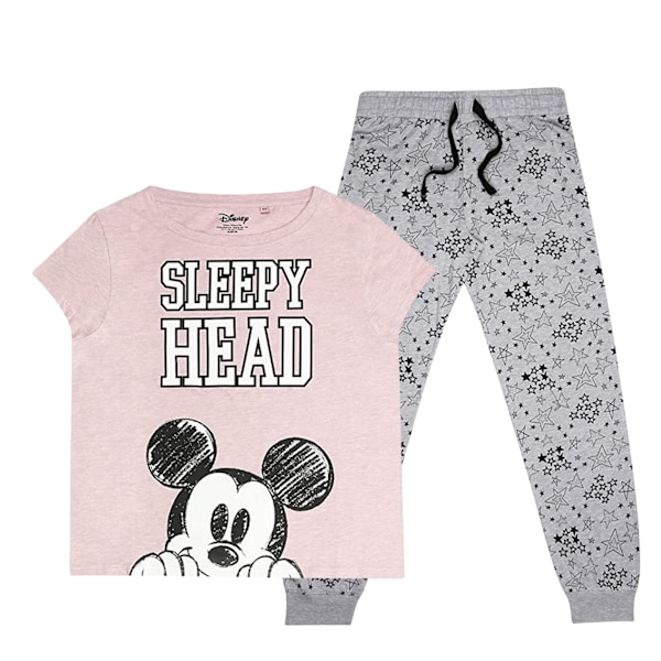 Disney Dam Sleepy Head Musse Pigg Lång Pyjamas Set L Pink/Grey/Black L