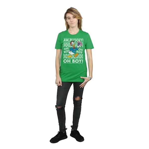 Disney Dam/Damer Donald Duck Jul Fair Isle Bomull Boyfriend T-shirt Irish Green L