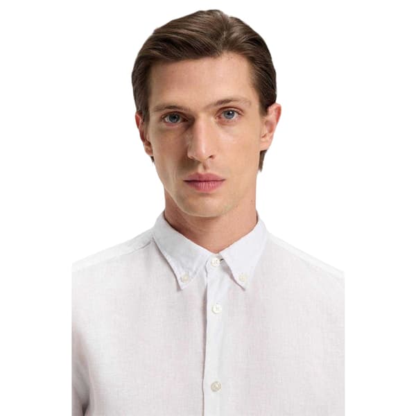Boss Herr Liam Linne Skjorta med krage Långärmad L Vit White L