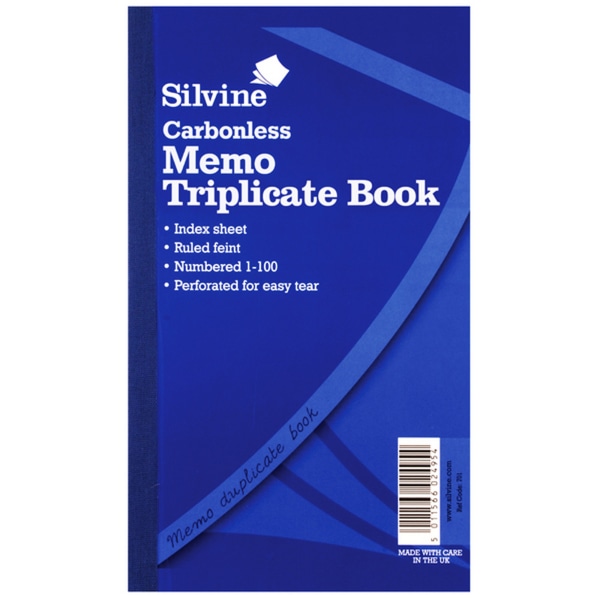 Silvine Large självkopierande Memo Triplicate Book Fint 300 ark White One Size