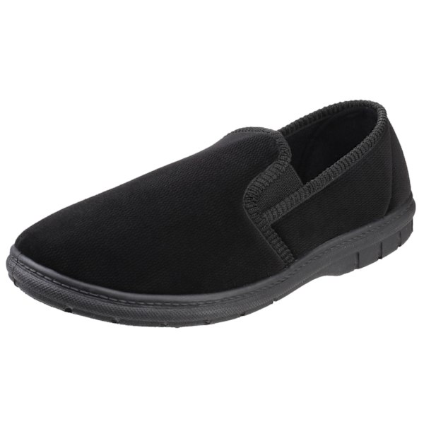 Fleet & Foster John Twin Gusset Memory Foam Slipper 10 UK för män Black 10 UK