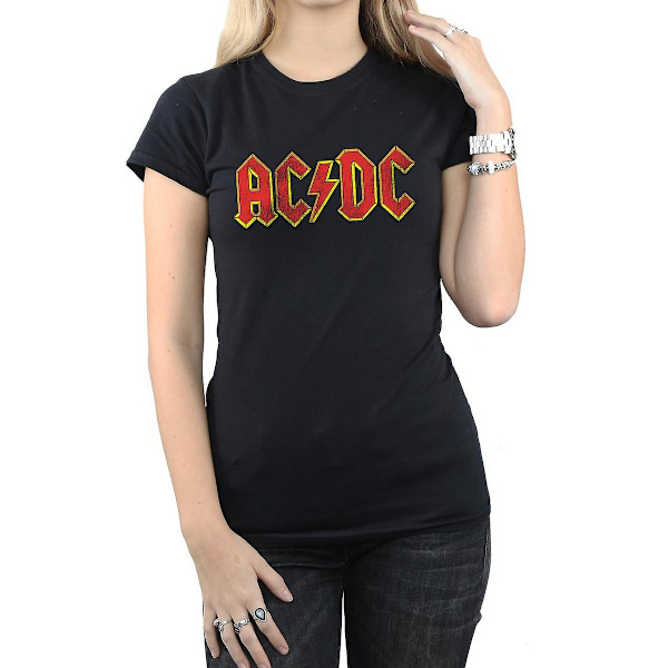 AC/DC Dam/Dam Distressed Logo Bomull T-shirt M Svart/Röd Black/Red M