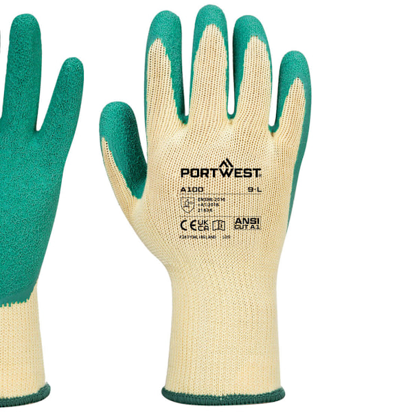Portwest A100 Latex Grip Handskar M Grön Green M